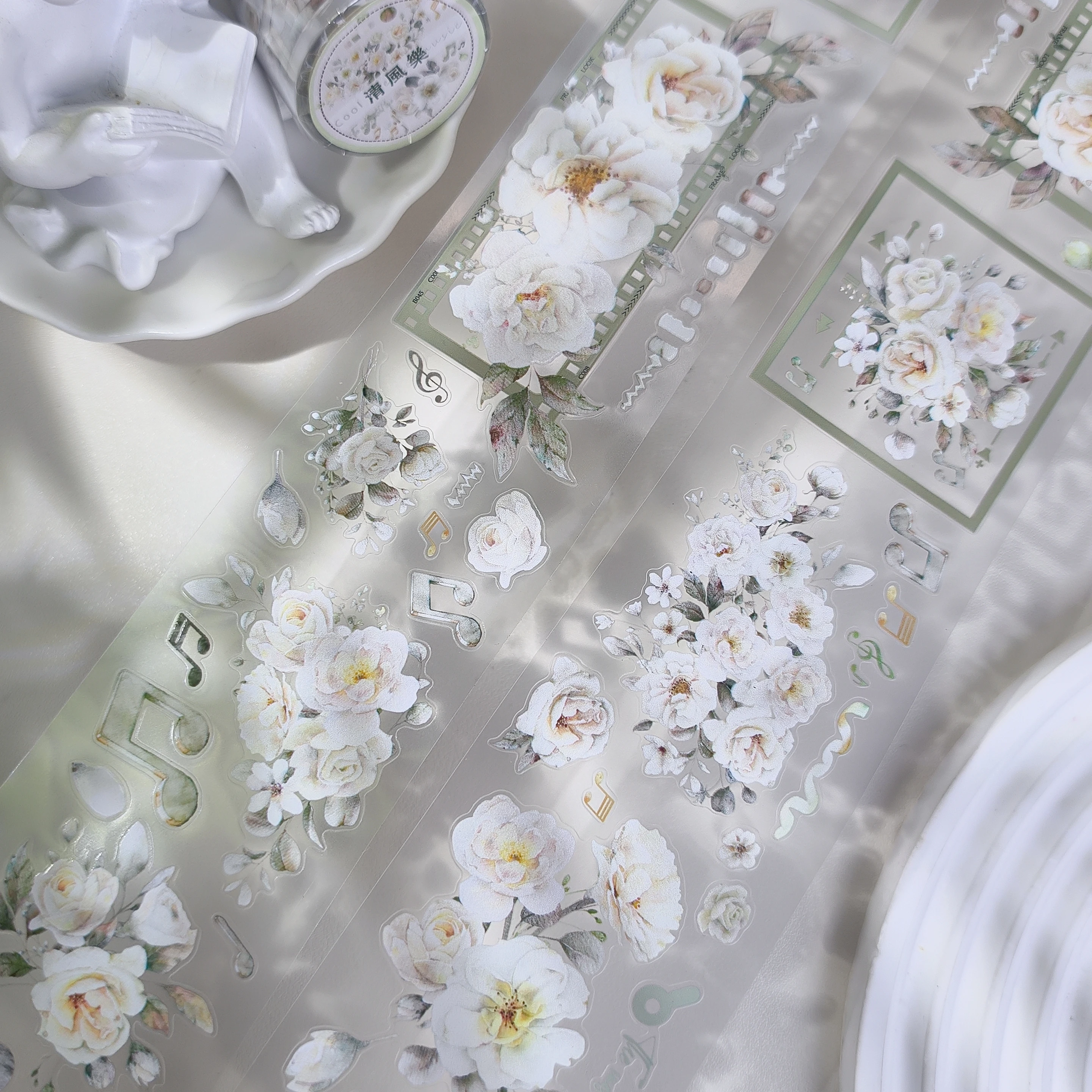 

[She Summer] PET Die Cut Notebook Sticker Elegant Green Flower DIY Collage Tape