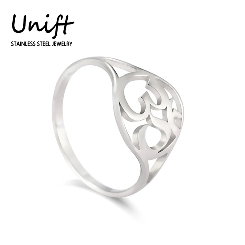 Unift Sanskrit Yoga Aum Om Finger Rings For Women Stainless Steel Hindu Amulet Vintage Indian Spiritual Jewelry Wedding Gift