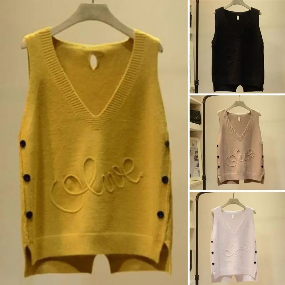 

Fashion V-Neck Button High Low Vest Sleeveless Sweater Women's Clothing Autumn All-match Pullovers Loose Korean Tops