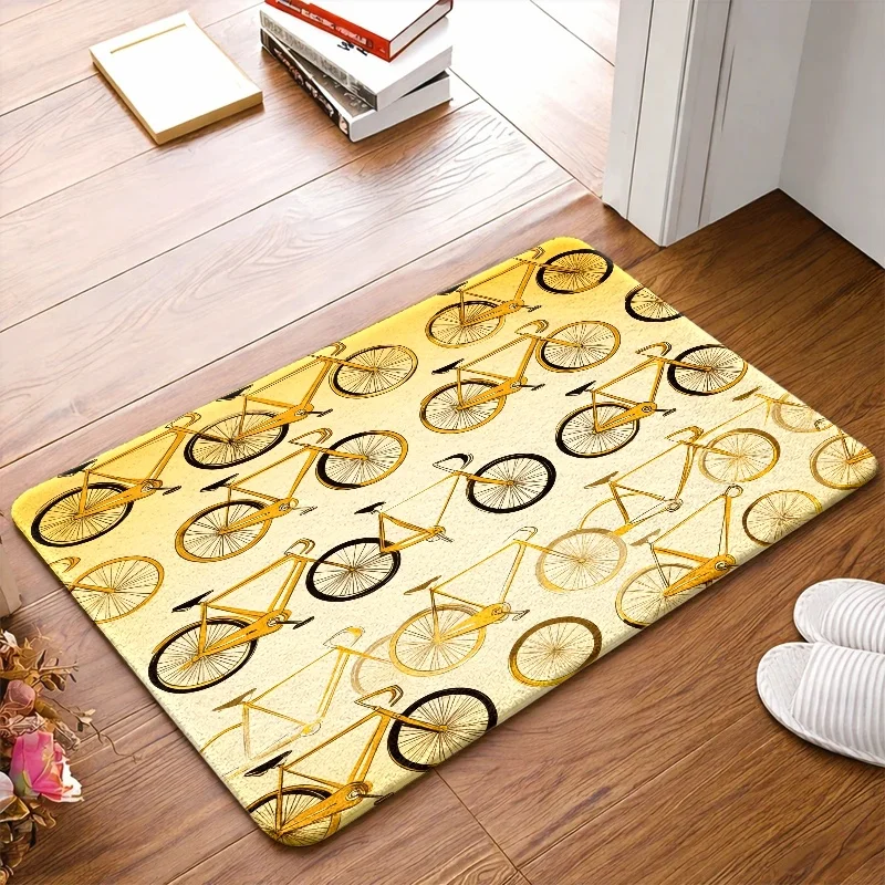 1pc, 2pcs, 3pcs Bicycle Pattern Flannel Mats, Featuring a Non-Slip Rubber Backing That Is Durable, And Machine Washable, Suitable for Living Rooms, Bedrooms