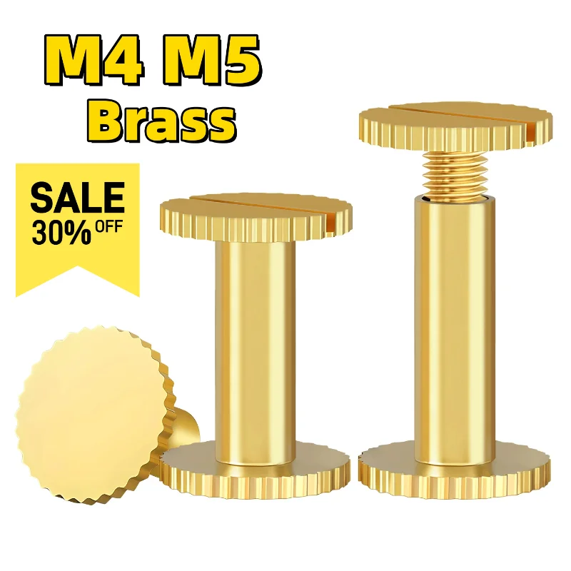 10PCS Brass Chicago Binding Screws M4 M5 Knurled Slotted Chicago Button Post Rivets Screw for Leather Saddles Purses Belt Repair