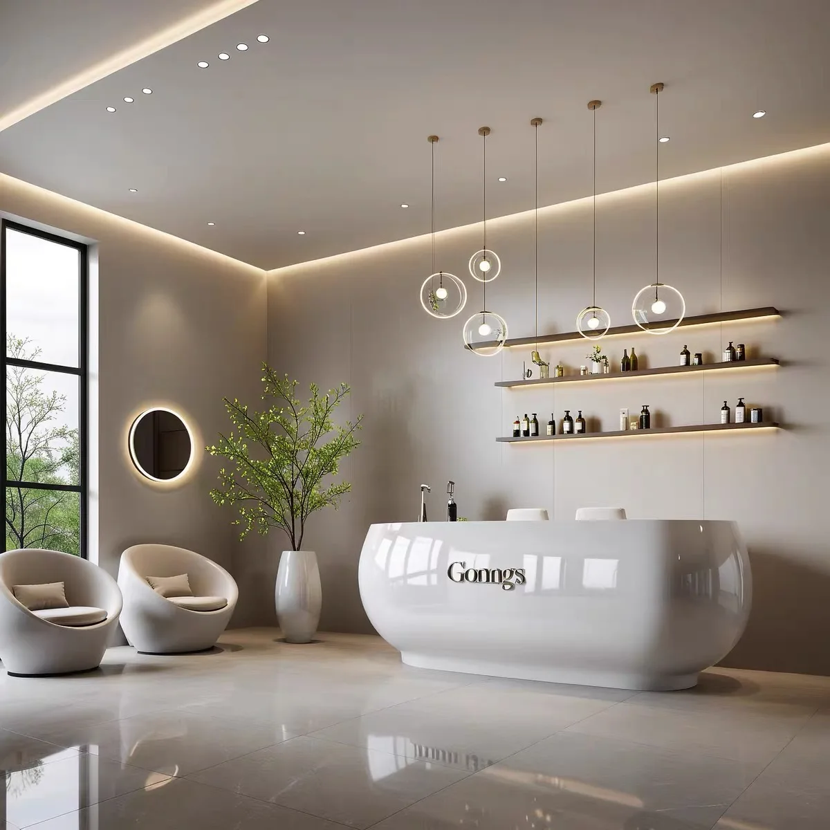 Customized Shaped Cashier Reception Desk Fiberglass Reception Rounded Office Reception Desk