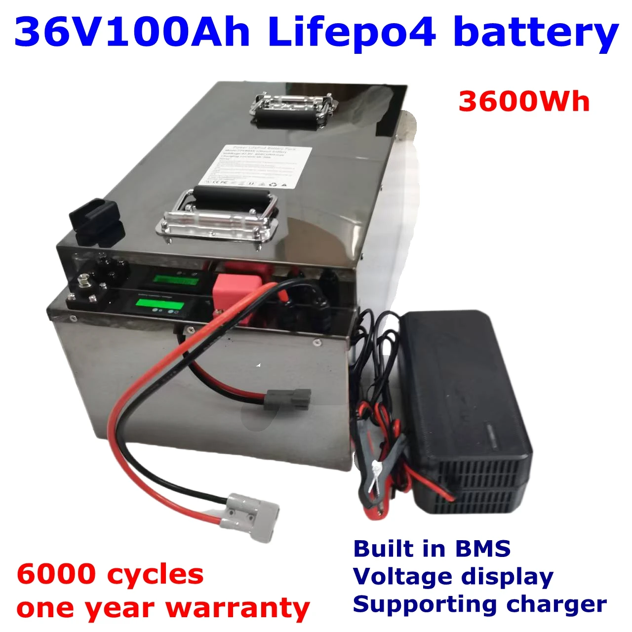 

36V 100Ah lifepo4 lithium battery with BMS for 3600W 7000W E moped bike scooter tricycle UPS vehicle golf cart +10A charger.