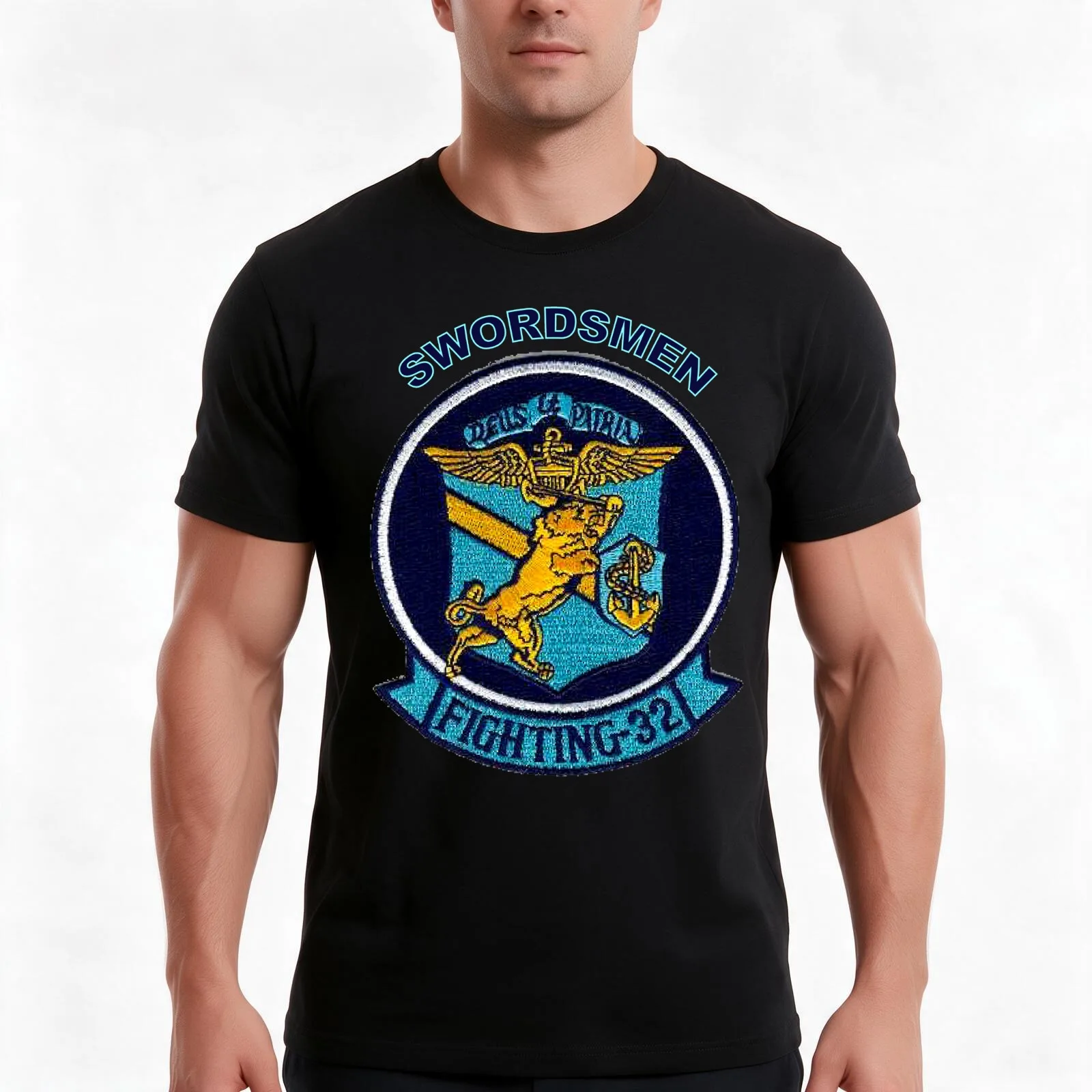 VFA-32 Swordsmen Patch T-Shirt, Summer Casual Cotton Tee, Oversized Streetwear Tops, Vintage Graphic Print, Unisex Men Women