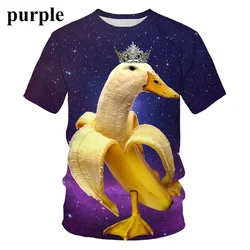 2024 New Funny Banana Duck Graphic T Shirt for Men Clothing Casual Round Neck Tops Fashion Kids Short Sleeve Cool Design T-shirt