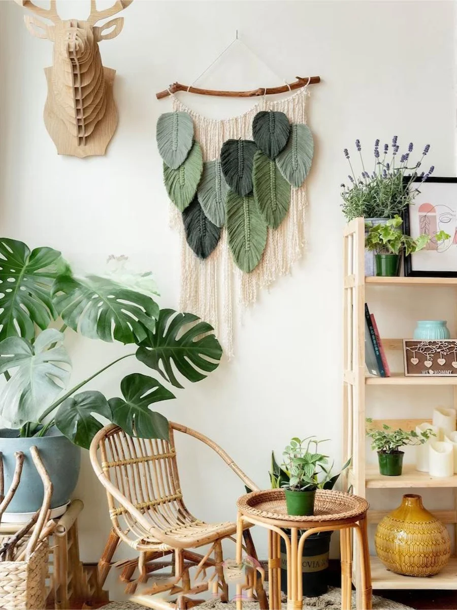 Handwoven Tree Leaf Pattern Wall Hanging Tapestry Decorative Artistic  Meter Box Covering for Homestay Leaf Design