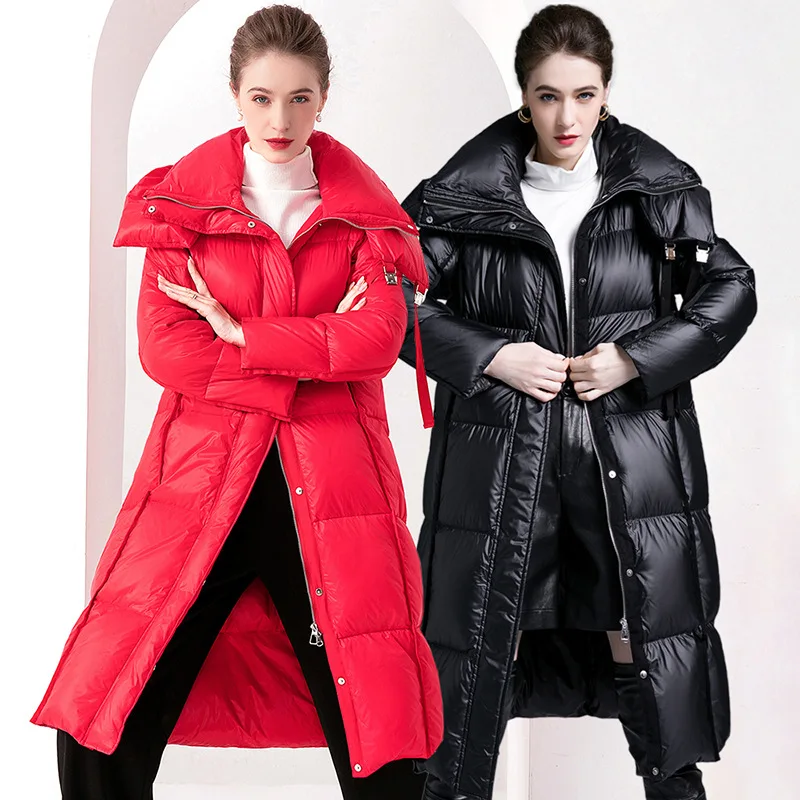Trend Winter Women Cold Coat White Duck Down Super Hot Coats Hooded Long Puffer Jacket Parkas Down Jacket Windproof Trench Coat