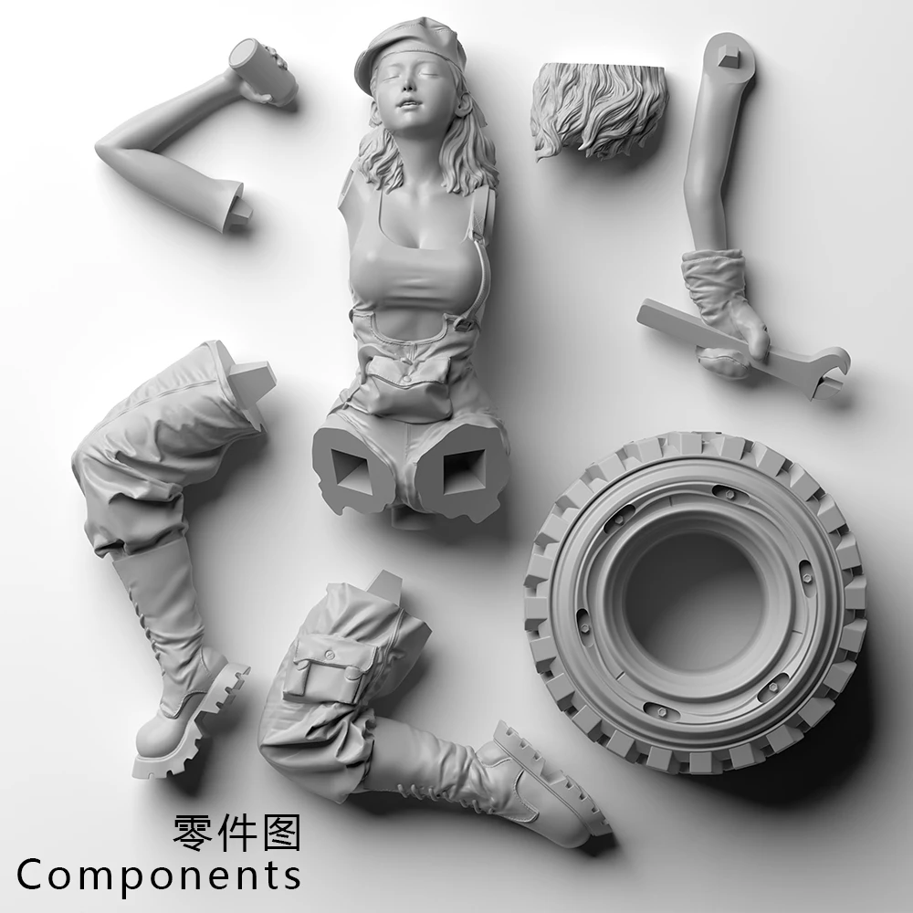 OceanCosmos miniatures, Original, car maintenance girl, industrial, Car waste tires, sexy, Resin unpainted Model kit figure GK