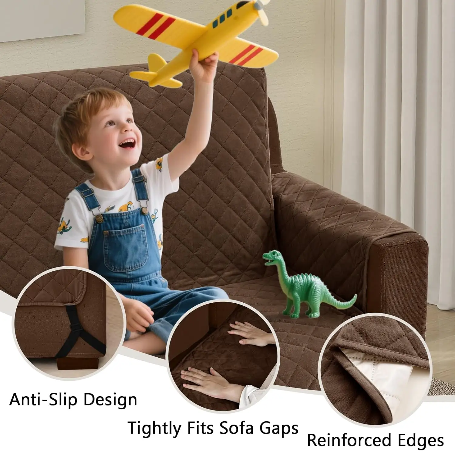 ผ้าคลุมโซฟาเข้ามุมกันน้ำ รูปตัว L รูปตัว U ผ้ากำมะหยี่ 6 ชิ้น ซักได้ ไม่ลื่น ป้องกันโซฟา ขนาด XX-Large สีน้ำตาลเข้ม