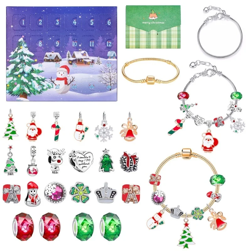 Amazon nieuwe collectie 24-raster Kerst Adventskalender envelop blinde doos DIY armband met wenskaart voor kindercadeau