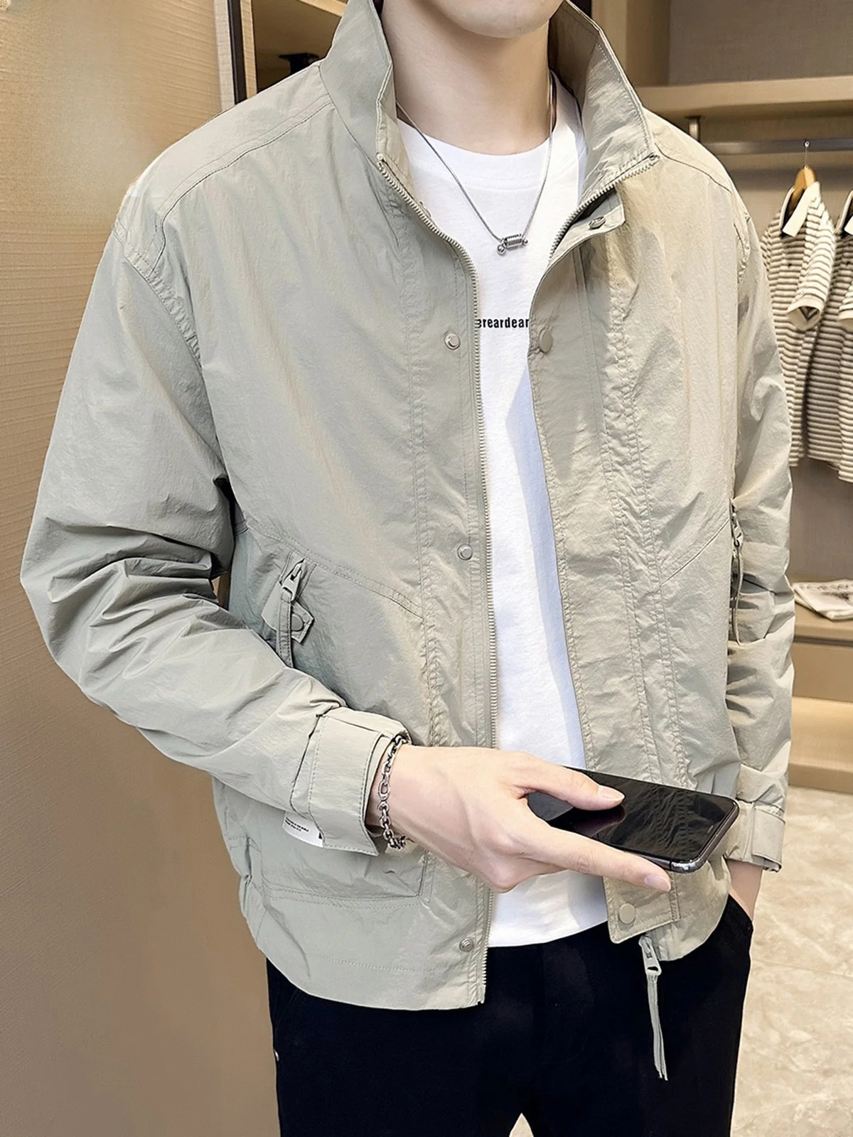 

Workwear Sun Protection Jaet Men's Autumn Thin Breathable Trendy Loose Skin Clothes Jaet Summer Long Sve Zipper