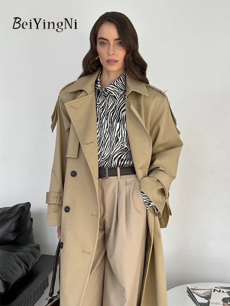 Beiyingni الشتاء المرأة سترة واقية طويلة 2025 موضة جديدة القطن خمر الإناث خندق معطف أنيق فاخر يندبروف أبلى #5