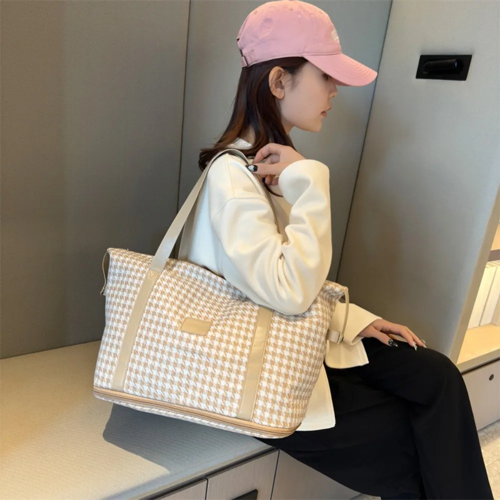 

Double-Layer Plaid Travel Luggage Handbag Oxford Cloth Grid Stripe Fitness Yoga Gym Tote Bags Duffle Bag Large Capacity