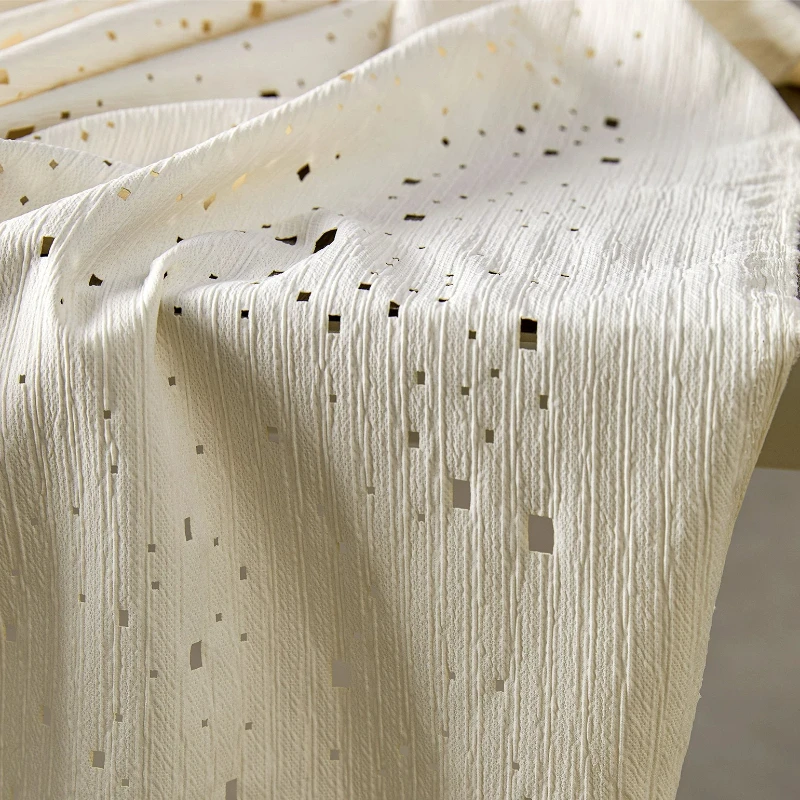 Laser Cut Hollow Out Textured Fabric Beige Off White Translucent Distressed Upcycled Creative for Designer DIY Sewing