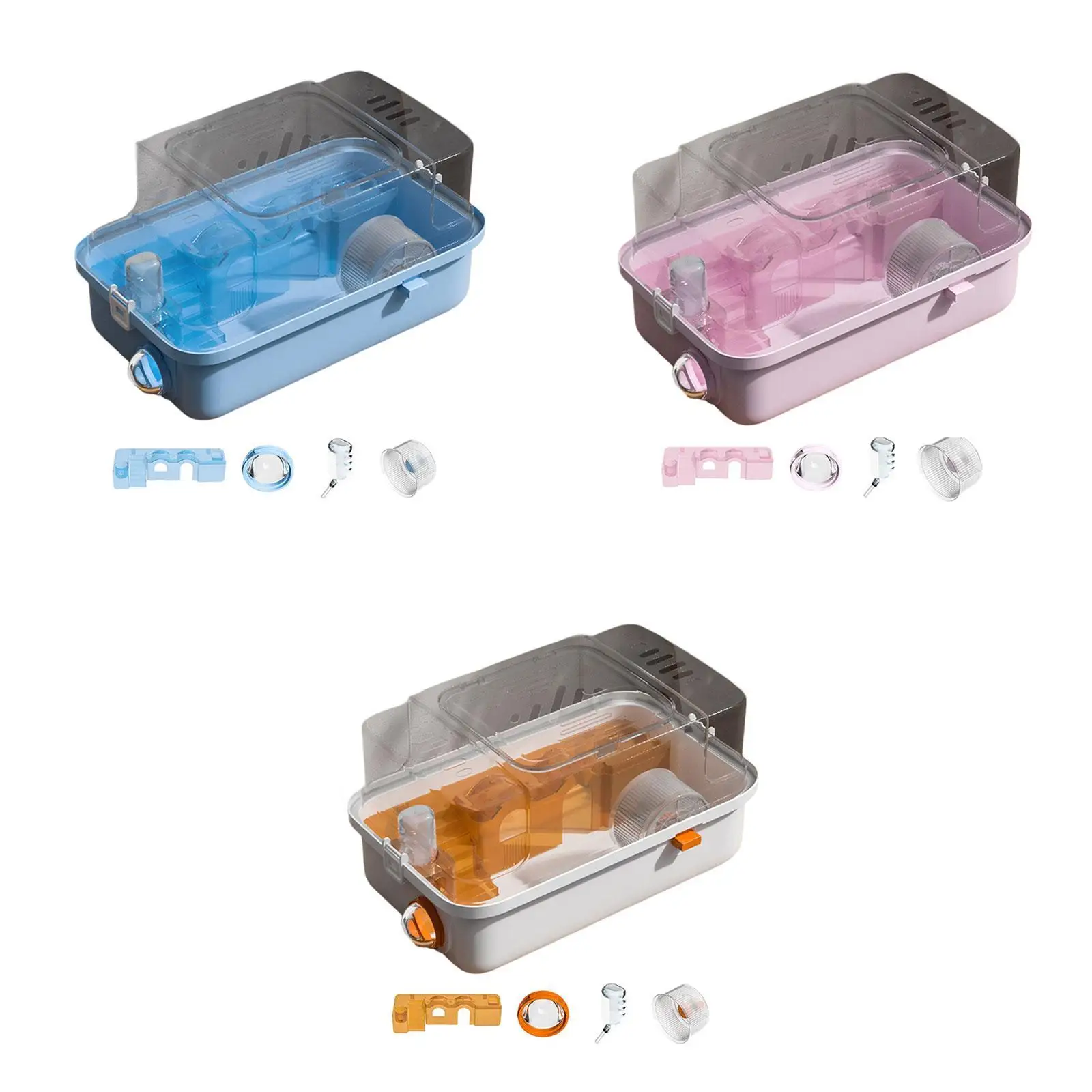 Double Layers House Multifunctional with Clear Lid Portable Breathable with Water Bottle Hamster Cage for Hedgehog Gerbils Bunny