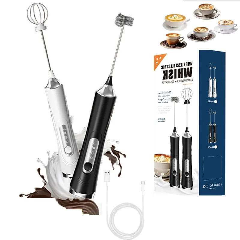 Espumador de Leite Elétrico USB Portátil, Máquina de Café com 3 Velocidades, Batedor de Ovos Sem Fio, Mixer de Cozinha Multifuncional