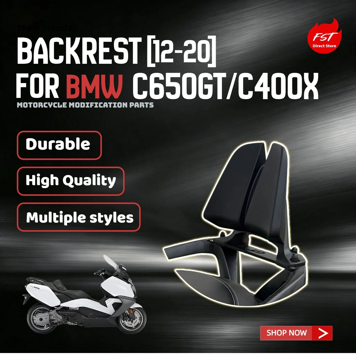 For BMW C650GT 2012‑2020 Motorcycle Passenger Backrest, Comfort Waist Support Cushion Modified Accessories