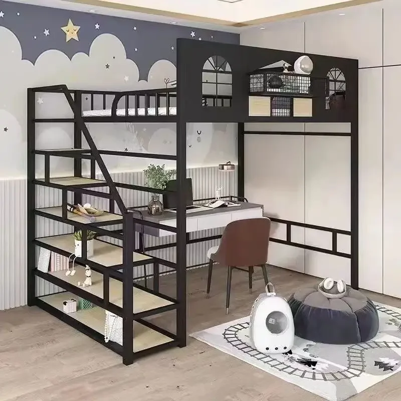 Nordic small apartment children's sheet upper layer saves space high and low bed lower table iron frame wrought iron