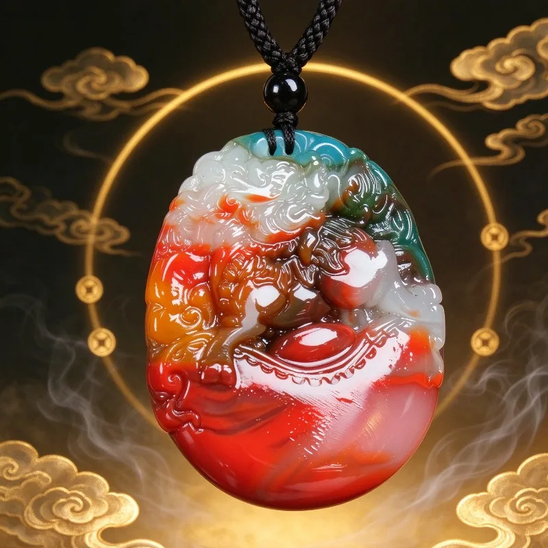 Colorful Jade Fire Pixiu Pendant Lucky Transshipment Hang Into Yuanbao Qilin Treasure Pendant Jade Pendant