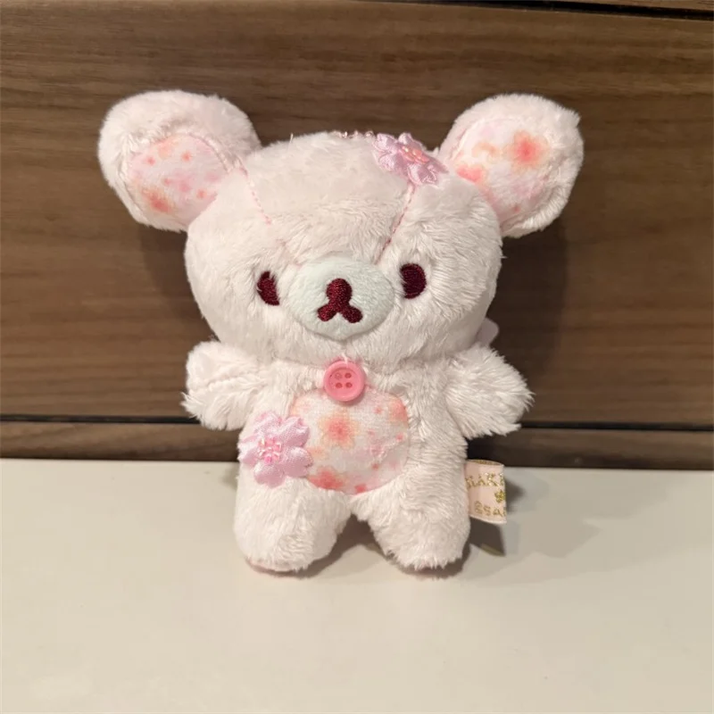 Rilakkuma Korilakkuma Sakura Plush Keychain Pink Cherry Blossoms Bear Kawaii Cute Bag Keychains Charms Keyring Girls Toys Gift