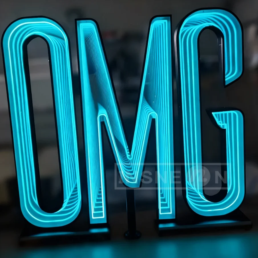 Custom Infinity Mirror Personalized Business Sign 3D Luminous Letter Lights Multicolor Mirror Wall Decor RGB LED Signboard