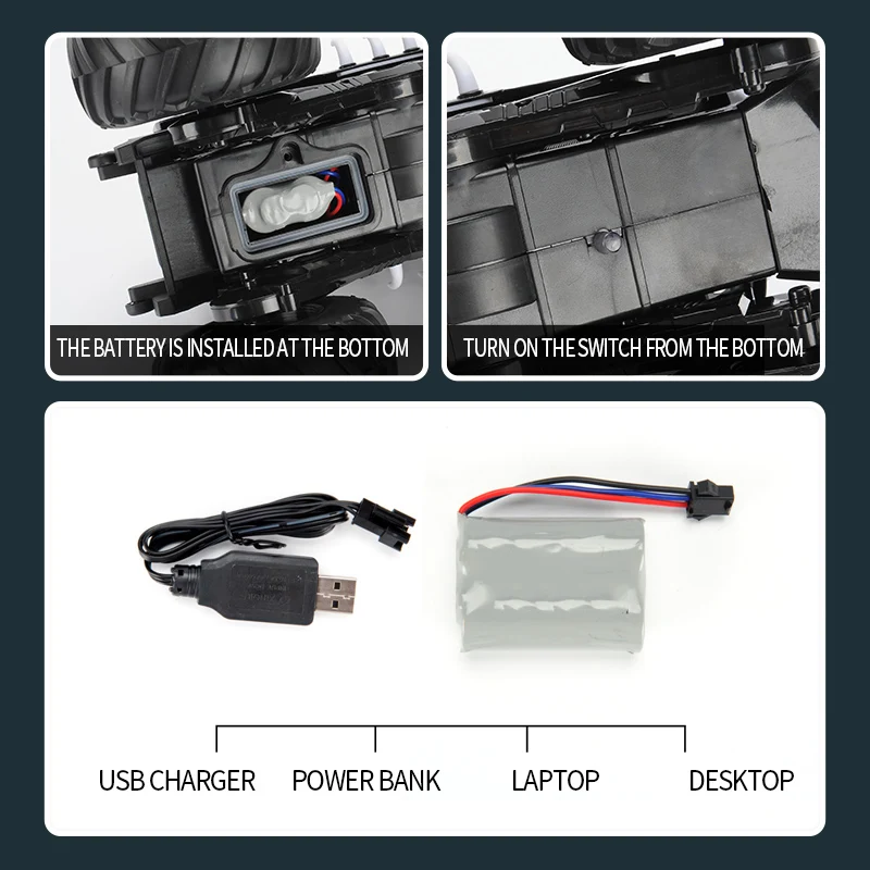 รีโมทคอนโทรลใหม่รถ 1:16 สะเทินน้ําสะเทินบกสองในหนึ่งรถ 360 องศาหมุนสีแดงสีฟ้าควบคุมรถบรรทุกสําหรับเด็กของขวัญของเล่น