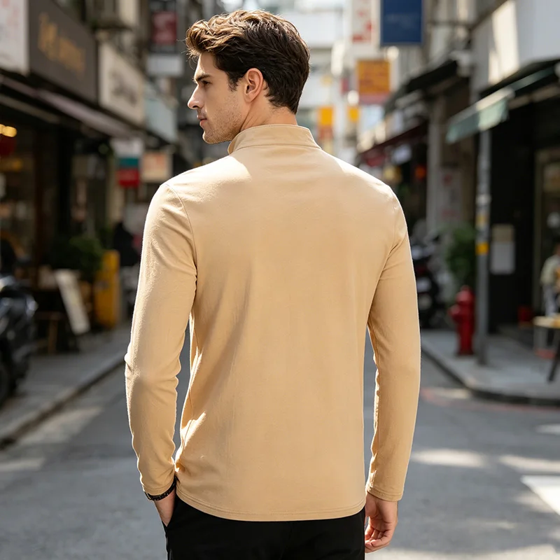 2026 Spring Autumn Mens Cotton Linen Long Sleeve Stand Collar Chest Pocket Loose Solid Tops Casual Beach Daily Office Wear