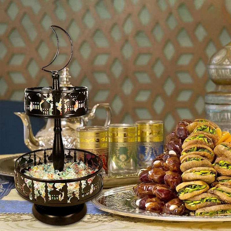 Ramadan Tray Eid Mubarak Plate Muslim Metal Tray Party Serving For Breakfast Dinner Dessert Pastry Display Holder