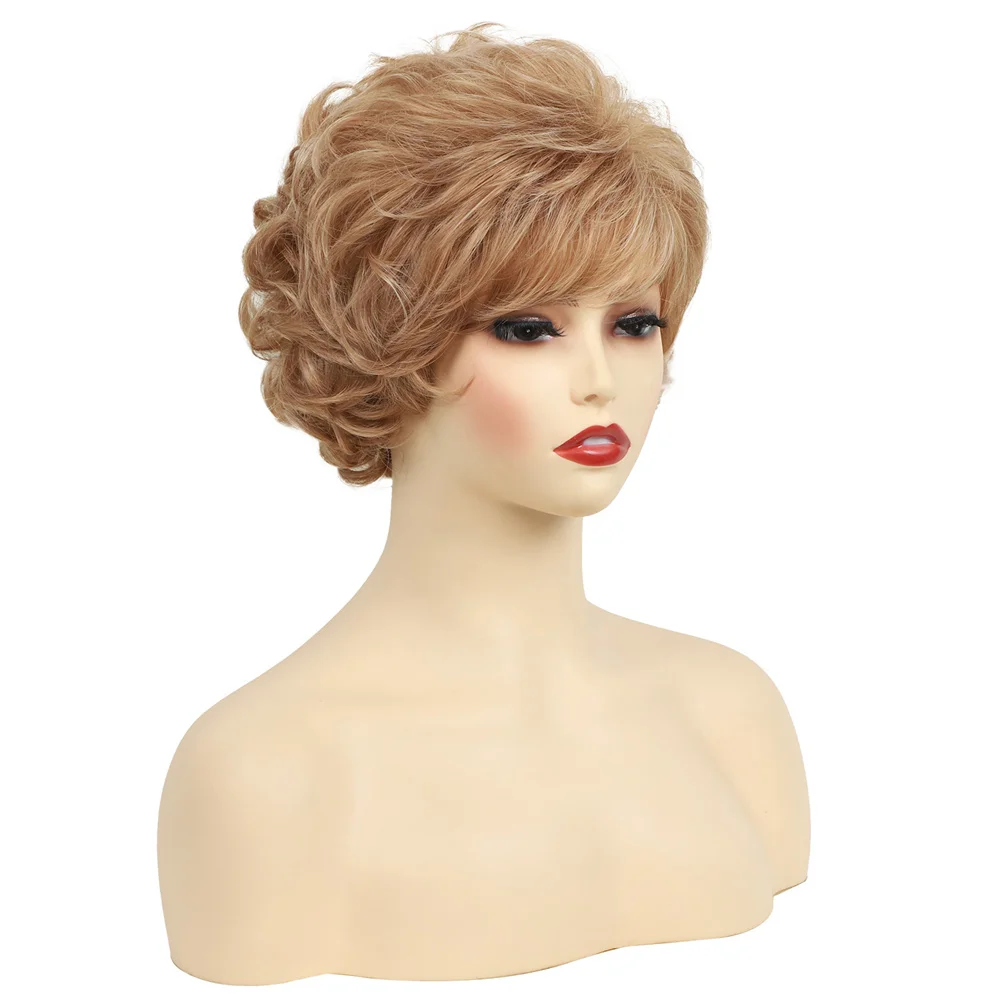 شعر مستعار أشقر قصير مجعد رقيق مقاوم للحرارة، شعر صناعي بمظهر واقعي للنساء #6