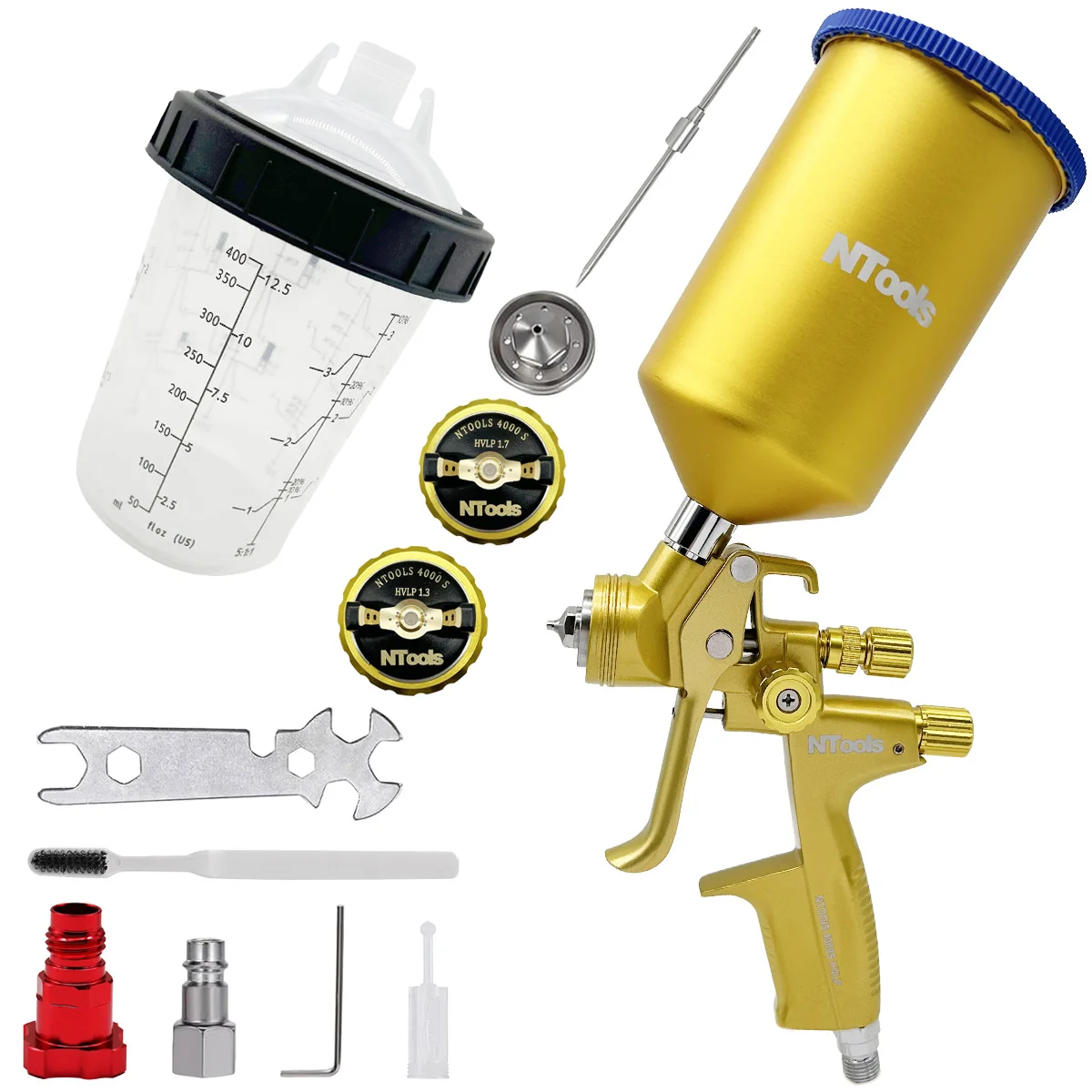 

Ntools 1.3MM Spray Gun Varnishes Or Primer Paint Spray Gun Air Spray Gun add 400cc Paint Mix Cup 750CC Metal Tank For Car paint