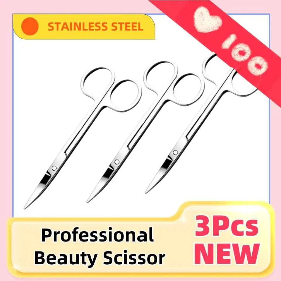 

3Pcs Professional Beauty Scissors Stainless Steel Precision Grooming for Nail Facial Hair Eyebrow Eyelash Nose Hair Scissor