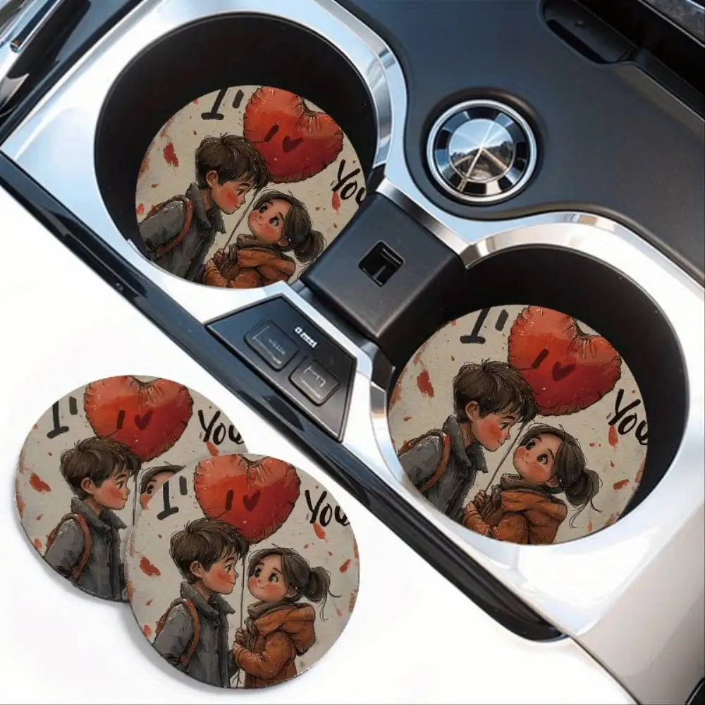 Romantic Balloon Couple Pattern Absorbent Car Coasters Universal Non-Slip Rubber Car Interior Decor
