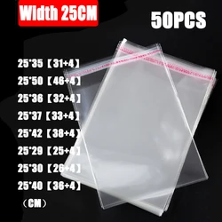 50pcs/set Width 25cm Storage Bags Clear Self Adhesive Seal Plastic Packaging Resealable Cellophane Opp Poly Bags Gift Bags