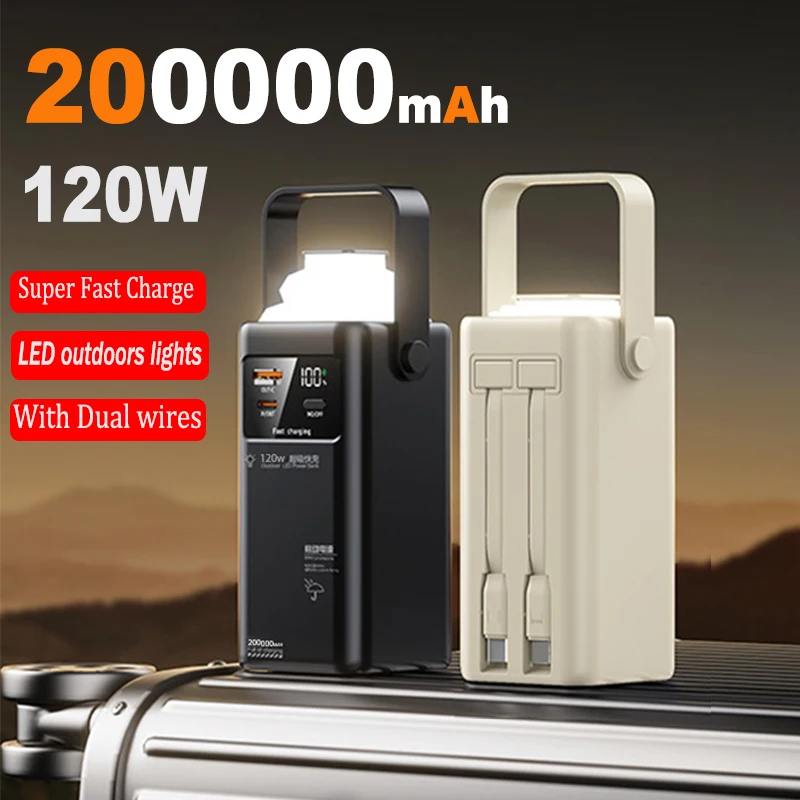 Xiaomi – batterie externe 120W, 200000mAh, grande capacité, Portable, alimentation d'urgence extérieure, câble intégré, éclairage de Camping pour iPhone