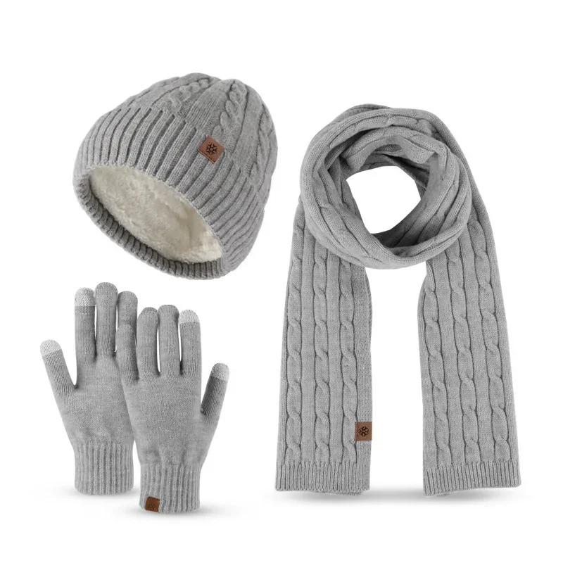 Men Women 3 Piece Protective Winter Knit Set Hat Scarf Glove Cold Resistant Thickened Warm