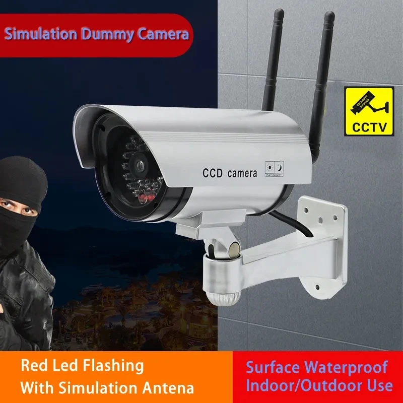 

Plastic Fake CCTV Camera Dummy Wireless Camera With Simulation Antena Red Led Flashing AA Battery Surveillance Security System