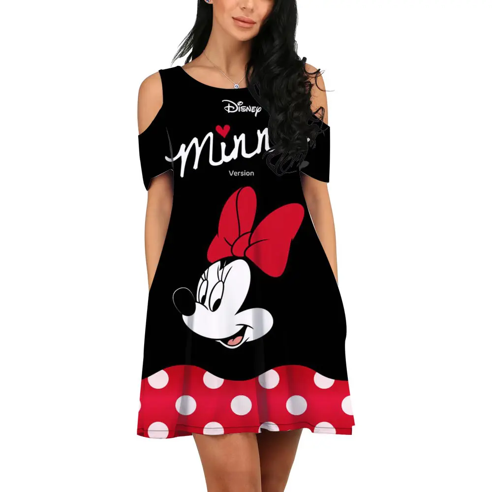 Fashion Nightclub Party Disney Brand Mickey and Minnie Anime 2022 Summer New Elegant Sexy Off-the-shoulder Korean Slim Dress