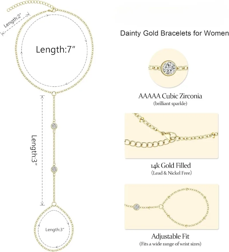 14K Real Gold Plated Hand Bracelet for Women Girls , Dainty Stackable Zircon Crystal Bracelets Jewelry Mother's Day Gift for Mom