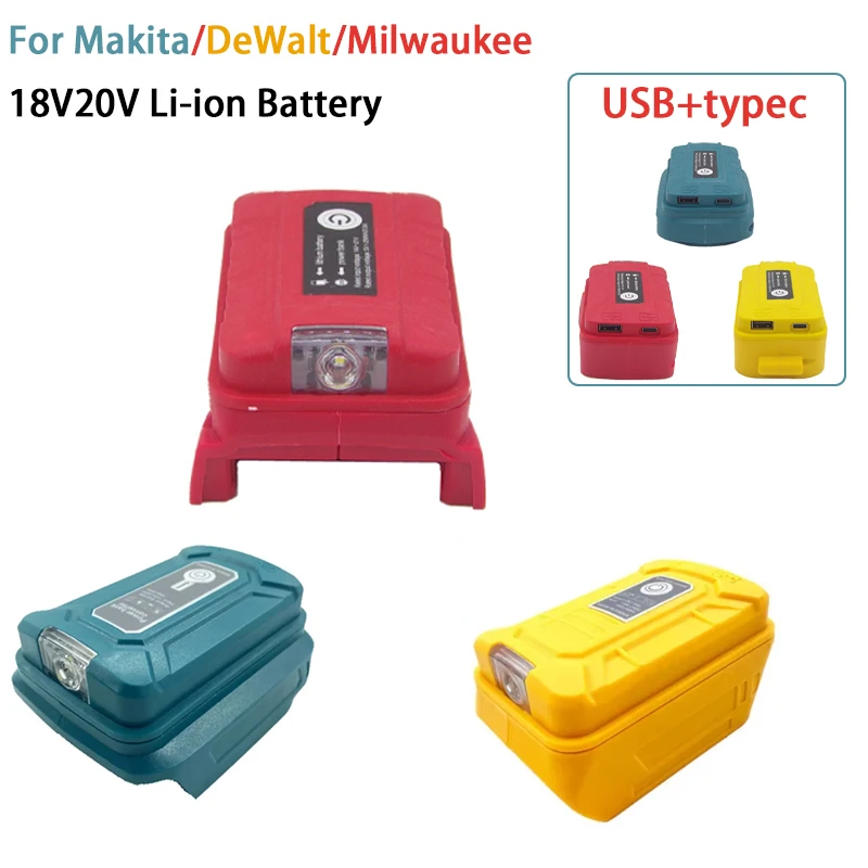 

Portable LED light with USB typec Port lithium-ion battery adapter for Makita/DEWALT/milwaukee14.4V 18V portable power bank