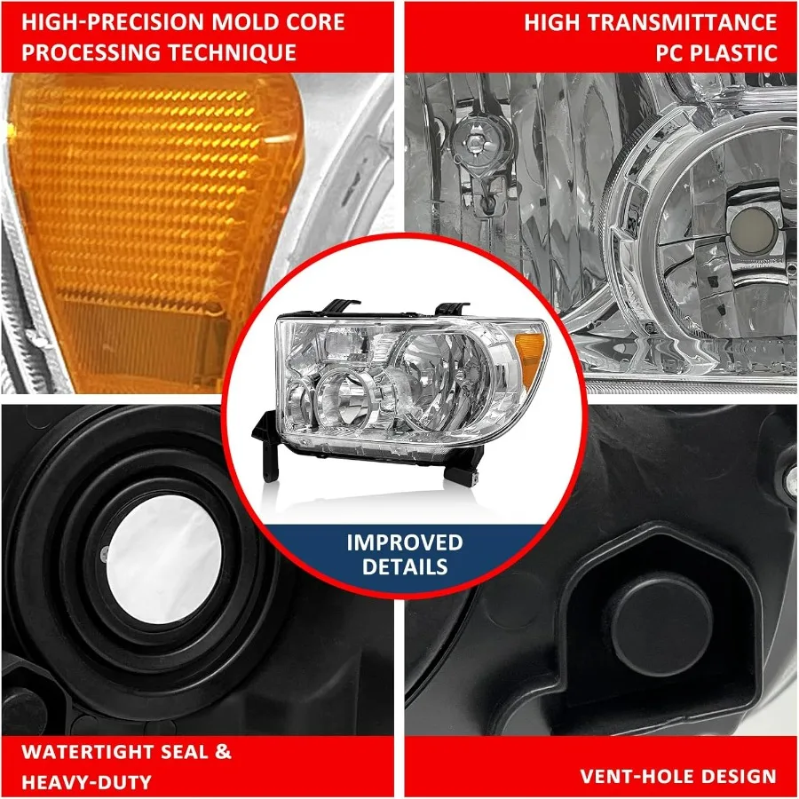 متوافق مع مصابيح تويوتا تندرا 2007-2013 (نماذج تسوية المصابيح الأمامية W/o) 2008-2017 المصابيح الأمامية تويوتا سيكويا (12-14 موديلًا بدون #6