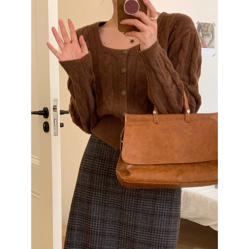 

Thiened ort Вязаный кардиган V-Ne Long Sve Twist Flower Design Осенняя верхняя одежда Свитер Jaet Commute Sle Regular...