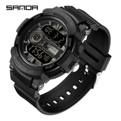 2023 Fashion  Sanda Sports Men's Watches Top Brand Dual Display Watch 50m Waterproof Wristwatch For Male Clock Relogio Masculino