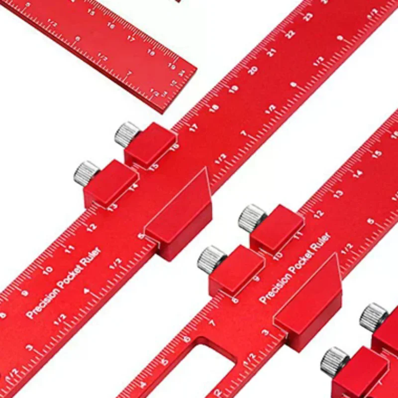 Precision T Type Pocket Ruler Inch Metric Measuring Tool With Slide Stop For Carpentry Marking Multi-function Measuring Aid Tool