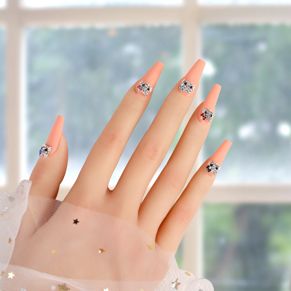 10Pcs 3D Shiny Diamond Hello Kitty Crystal Rhinestone 3D Red Blue Pink Kitty Cat Head Bow Gem Nail Charm Manicure Decoration