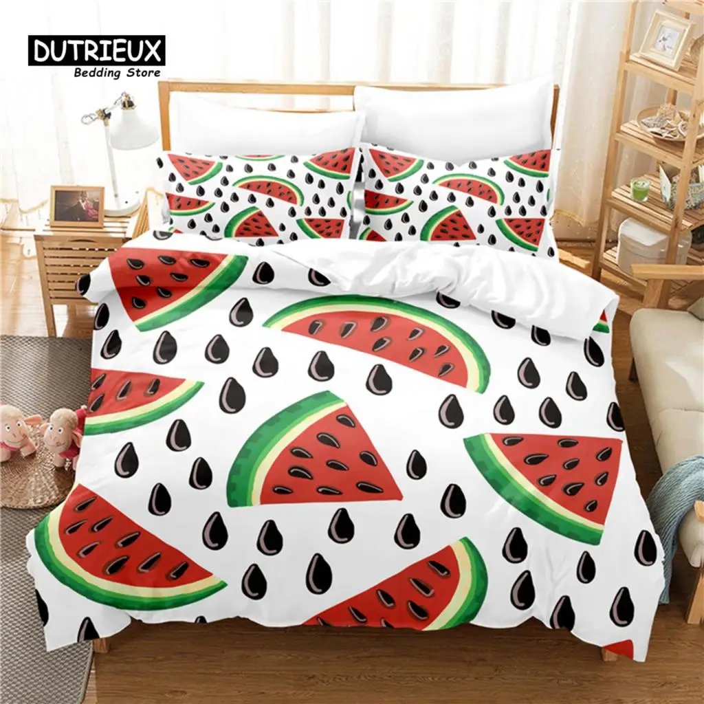 Watermelon Bedding Set, 3Pcs Duvet Cover Set, Soft Comfortable Breathable Duvet Cover, For Bedroom Guest Room Decor