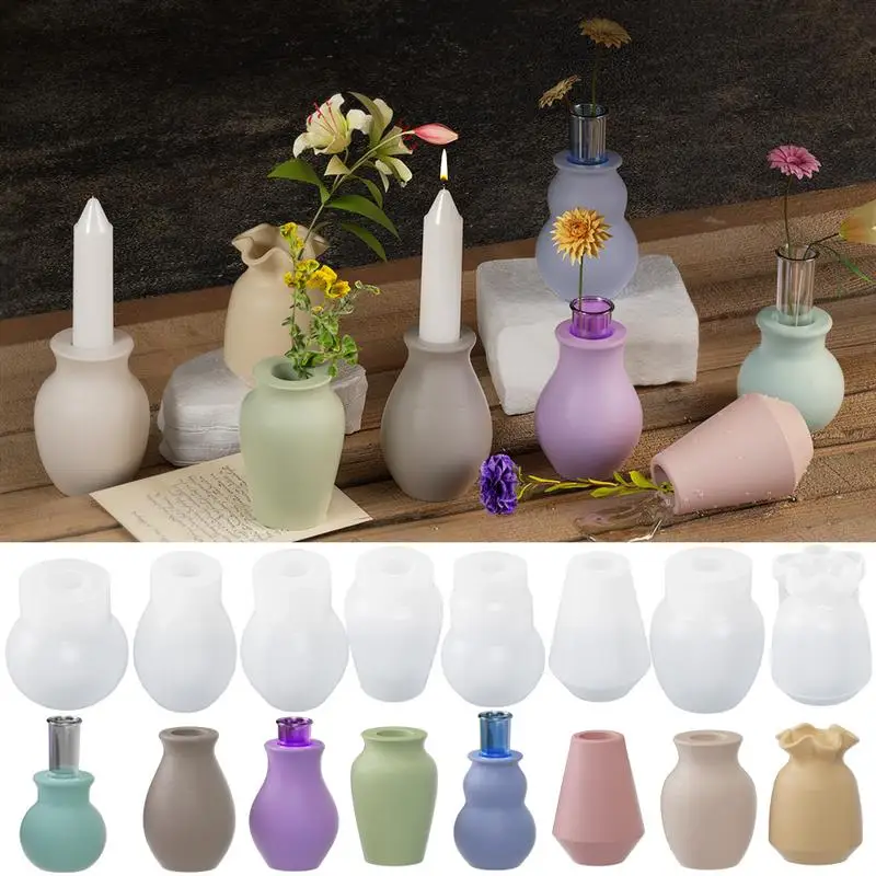 DIY Crystal Epoxy Resin Mold Test Tube Flower Vase Gypsum Cement Round Candle Holder Casting Silicone Molds Home Decoration