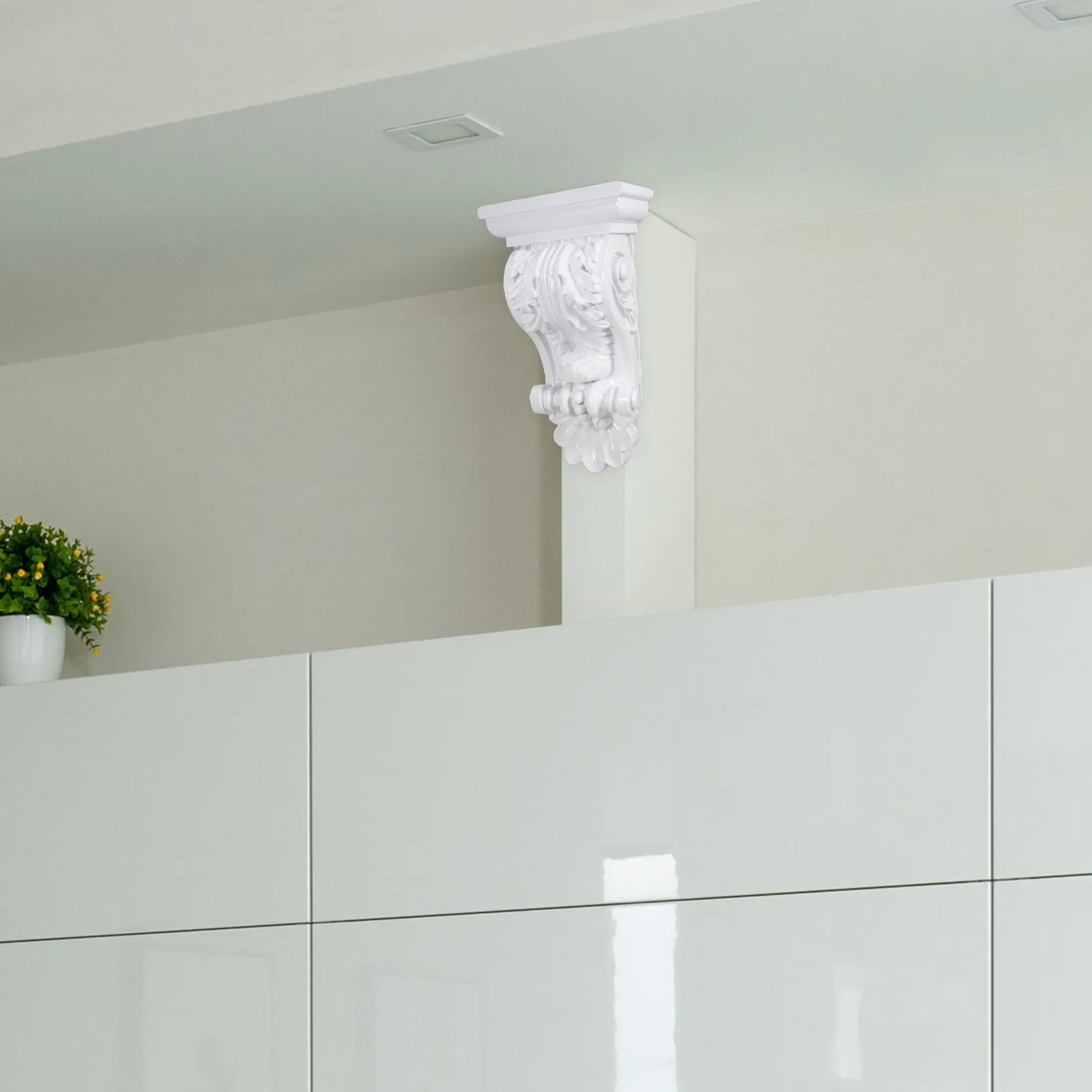 

White ABS European Style Corbel Ceiling Decoration Carved Floral Design Roman Column Head Beam Suspension Decorative Applique