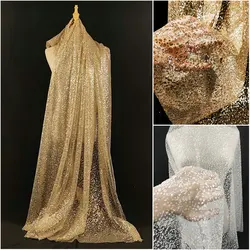 Yarn Sequins, Gold and White Hot Stamping Designer DIY Wrought Iron Yarn Wedding Background Sequins Mesh Fabric