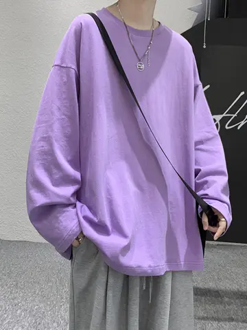 Privathinker Hip Hop Baggy T-shirt For Men Long Sleeve Fashion Brand Cotton Luxury Brand Tops Casual Solid Color Male Tees