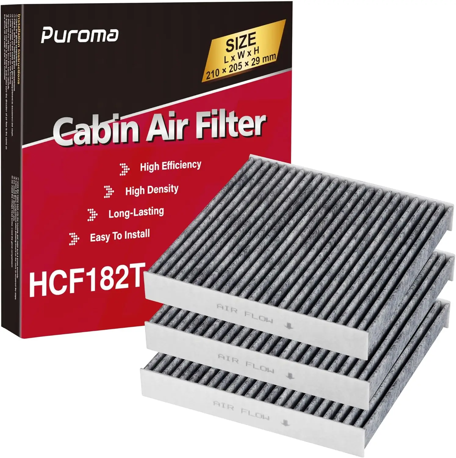 

3 Pack Cabin Air Filter with Activated Carbon Replacement for CP182, CF11182, Compatible with Honda CR-V, Civic, Accord, Odyssey